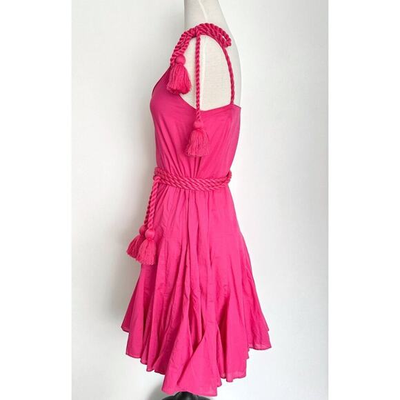 Rhode Casey Dress Hot Pink Tassel Strap Silk Blend Flared Small S - Picture 3 of 6